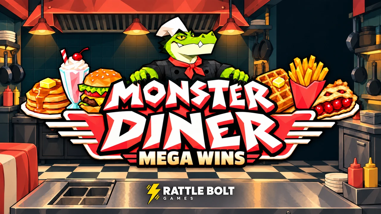 Monster Diner’s lizard chef and colorful diner food symbols